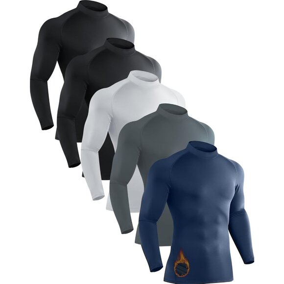 5 Pack Men's Thermal Turtle Mock Neck Shirts Long Sleeve Compression Fleece Line